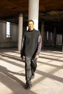  Splicing long sleeve highneck knitwear sweater