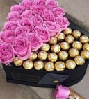 Box of purple roses with Ferrero Rocher chocolate-26