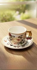كوب مع صحن سراميك بنقش ورد نااعم