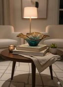 وعاء زجاجي مزخرف بتصميم زهرة اللوتس (لون عنبري متدرج) قطعة فنية تخطف الأنظار. أضف لمسة من الدفء والفخامة العصرية إلى أي زاوية في منزلك