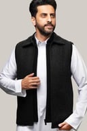 سديرية جوخ + ريب مخمل بلون أسود W113