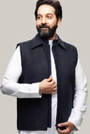 سديرية جوخ + ريب مخمل بلون كحلي W112