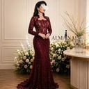 فستان سهره اكمام دانتيل فرنسي خرز تصميم كورسيه
