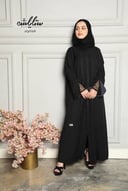 عباية لنن سوداء بدانتيل على الأكمام