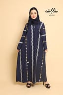 عباية لنن  لف  مطرزة باللون الكحلي 