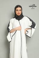 عباية لنن لف باللون الأبيض والرمادي