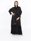 عباية لنن لف باللون الأسود بخطوط طولية ملونة