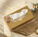 Gold plated tissue box with purple precious stone