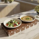 رايزر من الخشب الطبيعي مزين بالصدف الطبيعي مع ٢ صحن سيراميك بقطر ٢٠سم مقاس القاعده ٤٣ سم وارتفاع ١٣ سم صناعه يدويه