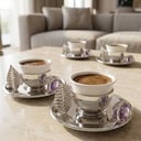 Silver plated coffee cups / purple stone
