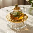 Medium Tea Pot Crystal - Jade Green Precious Stone gold
