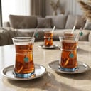 Silver plated tea cups set / blue stones