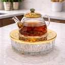 Large Tea Pot Crystal with Turquoise Precious Stone Gold