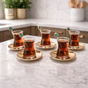 Gold plated tea set with blue turquoise precious big stones