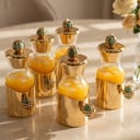 Gold plated mini carafe with cover and gold precious stones