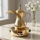 Gold plated dallah with heater and precious blue turquoise stones