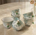 Set of 6 Porcelain Arabic Coffee Cups - Green + Gold Trimmings