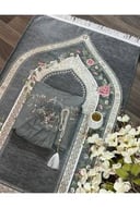 مجموعة هدايا سجادة صلاة رمادية مع وشرشف صلاة مطابق