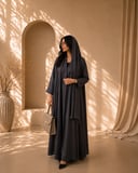 عباية كلوش رمادي داكن- كريب 