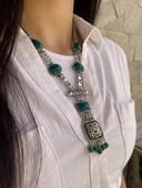 Green agate brass necklace