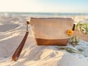 Classic burlap clutch with genuine leather