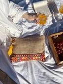 Oriental burlap clutch