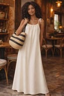 Boho maxi linen strap dress