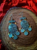 Bohemian style large size earrings with brass circles.