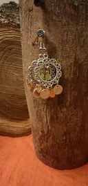 Medium sized silver color earrings with gold brass and silver pendants