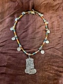 Multi color beads necklace with silver color pendants