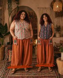 Plus size balloon shape orange pants