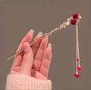 Chinese Red Rose Hairpin