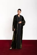 Diriyah Zeeti Velvet & Black Washed Silk Abaya