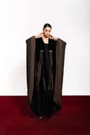 Bisht Black Velvet Abaya With Side Chiffon