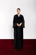 Navy Blue Lame Velvet Abaya With Side Open Sleeve