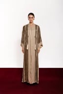 Beige Velvet Abaya Mix Beige Washed Silk