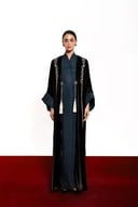 Brown Velvet Abaya Mix Turquoise Washed Silk
