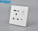 فيش 13 امبير مع USB+TYPE C لون ابيض Felsen