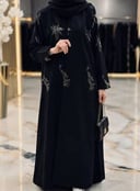 Luxury Black Blazer Abaya with Crystal Embroidery - Ceramic Fabric
