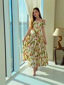 Italian Linen Tropical Print Maxi Dress