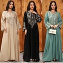 جلابية نسائية مطرزة بتصميم إسلامي أنيق لفعاليات رمضان والعيد والحفلات