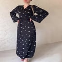 فستان ساتان طويل للنساء بتصميم قفطان أنيق مع حزام ورباط علوي