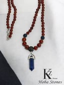 Red agate necklace with hematite separators and Lapis lazuli pendant