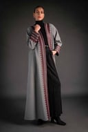 Grey abaya with leather details