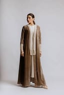 Baige velvet Abaya with Lace on sleeve