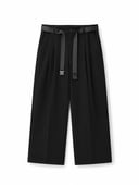 Wide Leg Tactical Belt Pants - Black