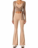 Wrap Long Sleeve Set - brown - m