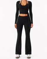Wrap Long Sleeve Set - black - m