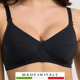 Italian Bra 2166 Jacquard Wireless Non-Padded Cup B - Comfort & Quality - B - 80/36  - Black