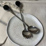 Silver Salad Serving set - Black